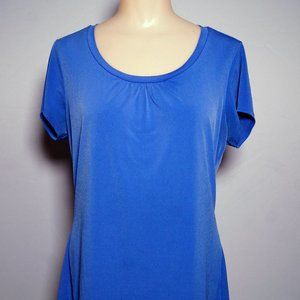Worthington Womens pleated crew neck short sleeve blouse, Royal Blue, Medium